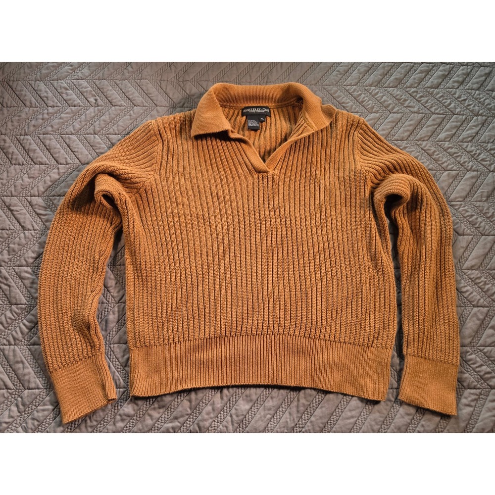 Monterey Bay Women XL Brown Ribbed Knit Cotton V-Neck Collar Sweater 246393
